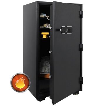 Black fireproof safe with digital keypad door open