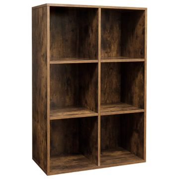 Dark oak six cube bookcase three quarter view