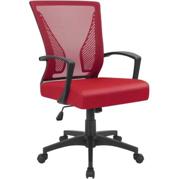 Red mesh mid back office chair with black base