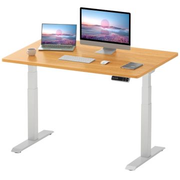 maple top white frame standing desk with control panel