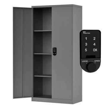 Godrej Full-Height Steel Swing Door Cupboard with Digital Lock Adjustable Shelves, Durable Build, and Grey Finish