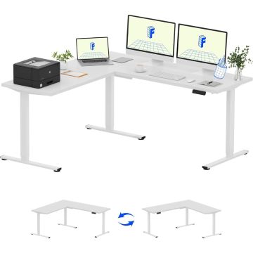 FLEXISPOT Electric Height Adjustable L-Shaped Standing Desk 71 x 63 Inch Reversible Corner Computer Desk with Memory Presets and Anti-Collision System Ergonomic Sit Stand Workstation for Home and Office - White