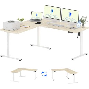FLEXISPOT Electric Height Adjustable L-Shaped Standing Desk 71 x 63 Inch Reversible Corner Computer Desk with Memory Presets and Anti-Collision System Ergonomic Sit Stand Workstation for Home and Office - Maple