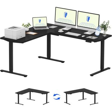 FLEXISPOT Electric Height Adjustable L-Shaped Standing Desk 71 x 63 Inch Reversible Corner Computer Desk with Memory Presets and Anti-Collision System Ergonomic Sit Stand Workstation for Home and Office - Black