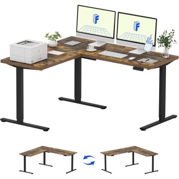 FLEXISPOT Electric Height Adjustable L-Shaped Standing Desk 63 x 55 Inch Reversible Corner Computer Desk with Memory Presets and Anti-Collision System Ergonomic Sit Stand Workstation for Home and Office - Rustic Brown