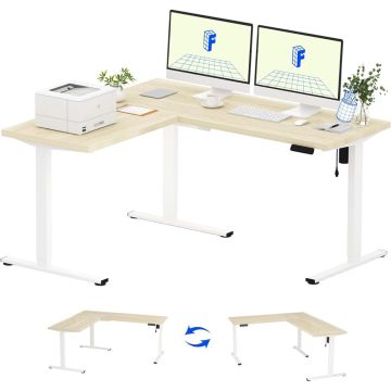 FLEXISPOT Electric Height Adjustable L-Shaped Standing Desk 63 x 55 Inch Reversible Corner Computer Desk with Memory Presets and Anti-Collision System Ergonomic Sit Stand Workstation for Home and Office - Maple