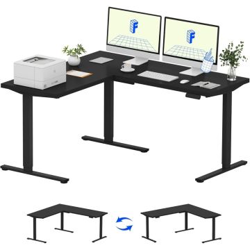 FLEXISPOT Electric Height Adjustable L-Shaped Standing Desk 63 x 55 Inch Reversible Corner Computer Desk with Memory Presets and Anti-Collision System Ergonomic Sit Stand Workstation for Home and Office - Black