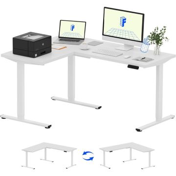FLEXISPOT Electric Height Adjustable L-Shaped Standing Desk 63 x 47 Inch Reversible Corner Computer Desk with Memory Presets and Anti-Collision System Ergonomic Sit Stand Workstation for Home and Office - White