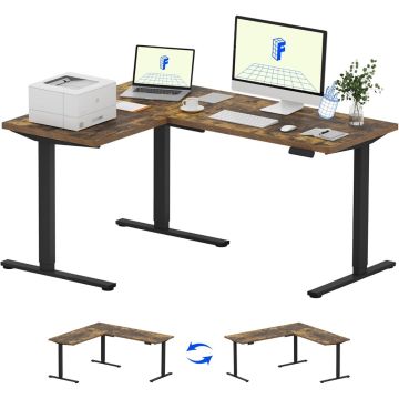 FLEXISPOT Electric Height Adjustable L-Shaped Standing Desk 63 x 47 Inch Reversible Corner Computer Desk with Memory Presets and Anti-Collision System Ergonomic Sit Stand Workstation for Home and Office - Rustic Brown
