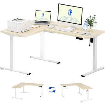 FLEXISPOT Electric Height Adjustable L-Shaped Standing Desk 63 x 47 Inch Reversible Corner Computer Desk with Memory Presets and Anti-Collision System Ergonomic Sit Stand Workstation for Home and Office - Maple