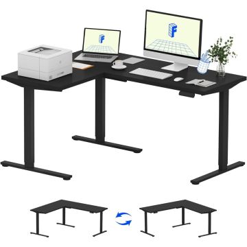 FLEXISPOT Electric Height Adjustable L-Shaped Standing Desk 63 x 47 Inch Reversible Corner Computer Desk with Memory Presets and Anti-Collision System Ergonomic Sit Stand Workstation for Home and Office - Black