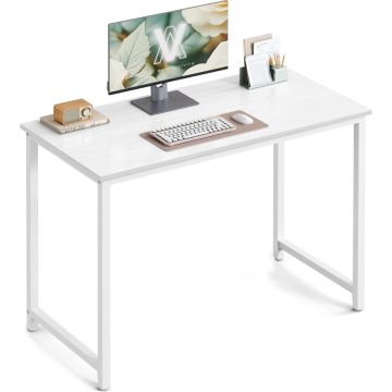 VASAGLE Computer Desk Study Table for Home Office, Modern Writing Desk with Sturdy Metal Frame, Space Saving Workstation for Laptop, PC, Gaming, Study and Work, White