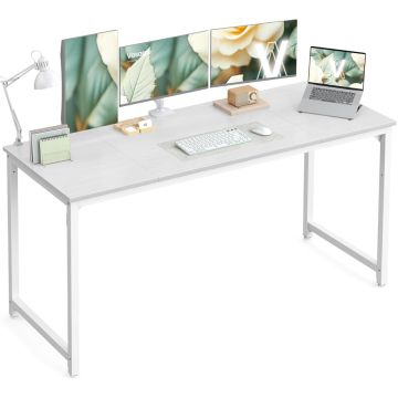 VASAGLE Computer Home Office Desk, Large Study Writing Table with Spacious Desktop, Heavy-Duty Metal Frame, Modern Workstation for Laptop, PC and Multi-Monitor Setup, Easy Assembly, White