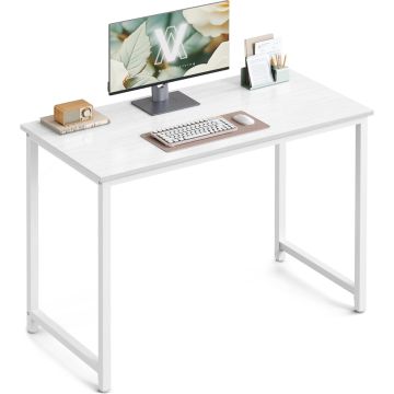VASAGLE Home Office Desk Computer Table, Modern Writing Study Desk with Metal Frame, Durable Wooden Top, Workstation for Bedroom, Office and Students, White