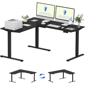 FLEXISPOT Electric Height Adjustable L-Shaped Standing Desk 63 x 55 Inch Reversible Corner Computer Desk with Memory Presets and Anti-Collision System Ergonomic Sit Stand Workstation for Home and Office - Black