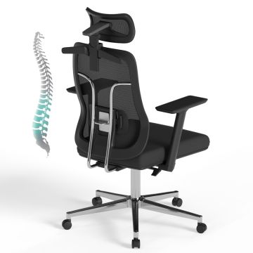 Mahmayi High Back Ergonomic Office Chair with Adjustable Headrest, Lumbar Support, 3D Adjustable Armrests, Breathable Mesh Design, Padded Seat and Height Adjustment, Black