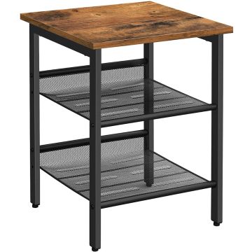 Rustic brown and black nightstand with two mesh shelves