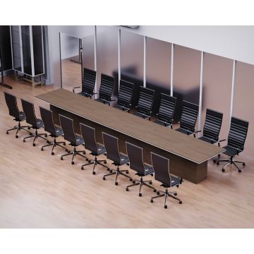 long oak finish conference table in meeting room with chairs