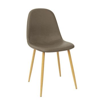 Mahmayi HYDC001 taupe fabric dining chair with wood-effect metal legs angled view