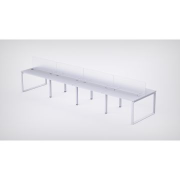 Mahmayi 8 Seater Loop Shared Workstation White with Polycarbonate Dividers angled front view