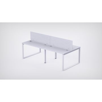 Mahmayi 4 Seater Loop Shared Workstation White finish with Wood Divider and closed rectangular loop steel frame