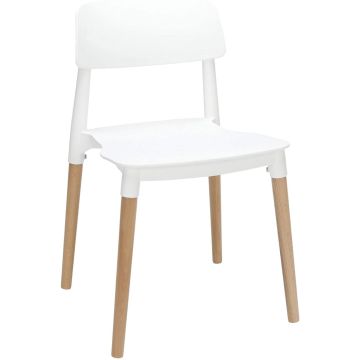 Mahmayi HYL-088 white PP dining chair with natural wood legs shown at an angle