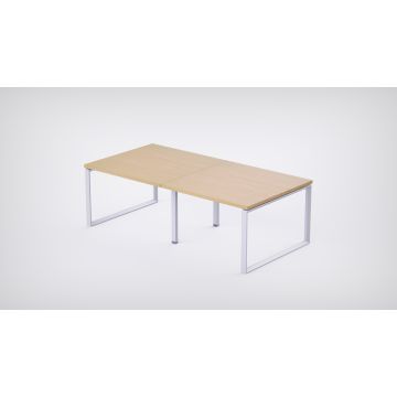 Mahmayi 4 Seater Loop Shared Workstation Oak finish with white powder-coated loop frame no divider angled view