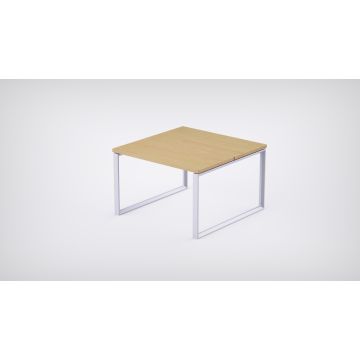 Mahmayi Loop 2 Seater shared workstation Oak melamine top white powder-coated closed rectangular loop steel frame no divider angled view
