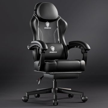 black high back gaming chair with headrest lumbar pillow and footrest