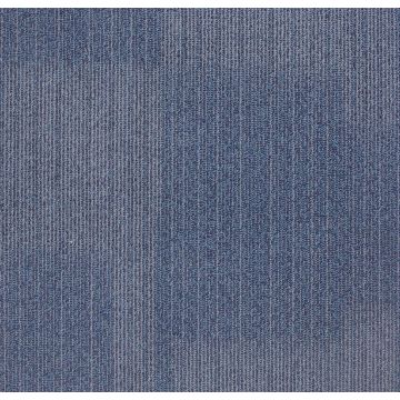 Blue textured carpet with subtle striped patterns and varying shades of blue.