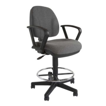 Mahmayi Debra 1380ADK grey fabric drafting task chair with chrome footring and black five-star base shown at an angle