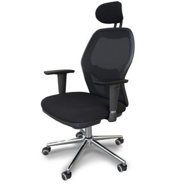 Ruvi 0266H02 high back black mesh office chair with headrest adjustable armrests and chrome five-star base on castors