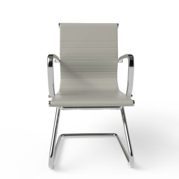 Front view grey PU visitor chair with chrome cantilever base