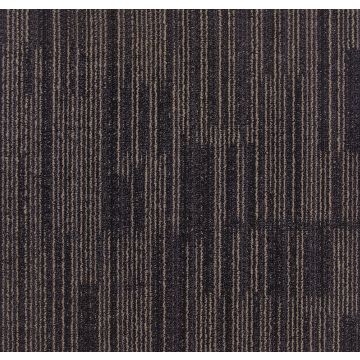 Dark brown and taupe striped carpet with a textured  loop pile pattern.