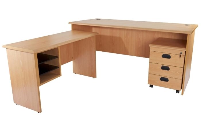 Mahmayi New Age 160 Plain L-Shaped Office Desk with Mobile Drawers For Conference Room, Meeting Room