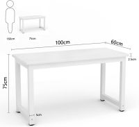 Mahmayi Crafted ZCD-24W White Computer Desk with Adjustable Leg Pads, Sturdy Anti-Rust Steel Frames for Home, Office, Living Room, Workstation 100x60cm
