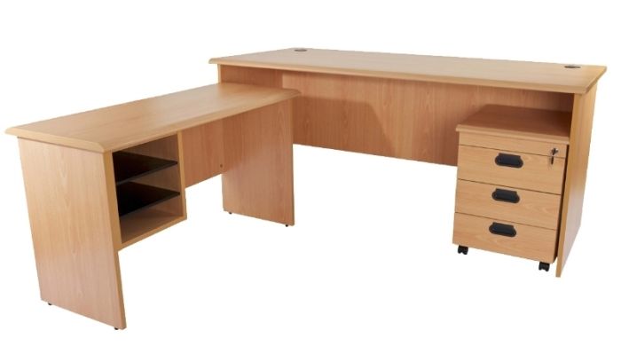 Silini Plain L Office Desk with Mobile Drawers Configurable