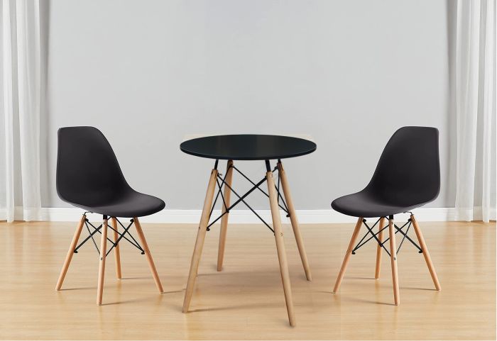 Mahmayi TJ HYT08 60DIA Black Round Table with Quad Leg base and Ultimate Eames Style DSW Dining Chair Set of 2 - Combo