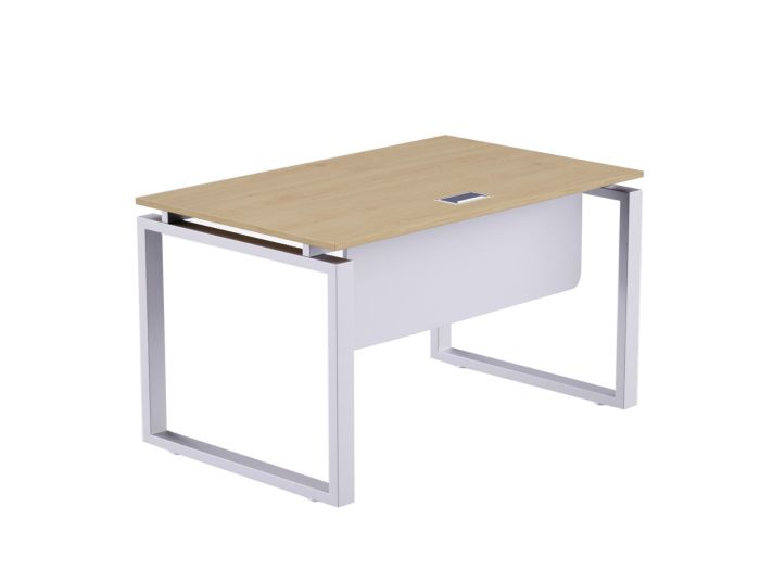 Mahmayi Carre 5112 Modern Workstation without Drawer, Computer Desk, Square Metal Legs with Modesty Panel Natural Davos Oak Ideal for Home, Office