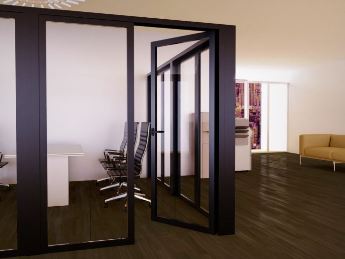 Mahmayi Black Aluminum Glass Swing Door with Full Clear Glass without Tile Per Unit With Free Professional Installation