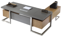 Mahmayi GLW W07 PU Leatherette Modern Office Executive Desk - Dark Walnut & Grey