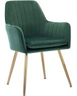 Mahmayi HYDC031G Velvet Dining Chair with Golden Metal Legs - Green