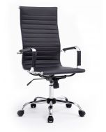 Mahmayi Eames High-Back Ergonomic Office Chair with PU Chrome & Caster Wheel Feature - Black