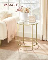 Mahmayi LGT20G Glass Side Table for Living Room - Rustic Brown