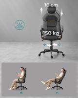 Mahmayi Office Chair, Adjustable Height, PU and Cotton Linen Surface, Adjustable Headrest, Padded Armrests, Reclining Backrest - Black