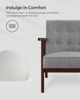 Mahmayi Modern Lounge Wooden Sofa Chair with Solid Wood Armrests and Legs Single Seat Cushioned Sofa Grey for Home, Living Room, Dining Room, Lounge, Restaurant