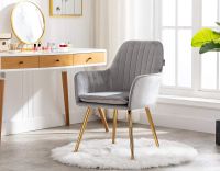 Mahmayi HYDC031G Velvet Dining Chair with Golden Metal Legs - Grey