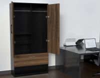 Mahmayi Modern Two Door Wardrobe with Drawer, Shoe Rack, and Ample Hanging Space Dark Hunton Oak and Lava Grey Ideal for Bedroom Organization and Storage