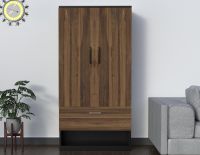 Mahmayi Modern Two Door Wardrobe with Drawer, Shoe Rack, and Ample Hanging Space Dark Hunton Oak and Lava Grey Ideal for Bedroom Organization and Storage