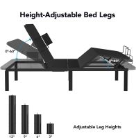 Mahmayi Black EB032T-8060-02 Adjustable Bed Frame Base Motorized Head, Zero Gravity for Home, Bedroom